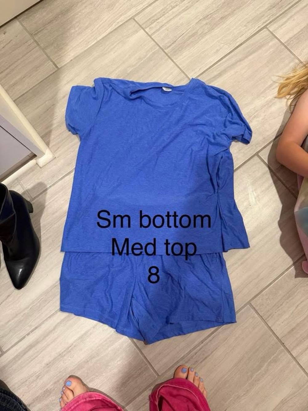 Blue Women's Short Sleeve Top and Shorts Set